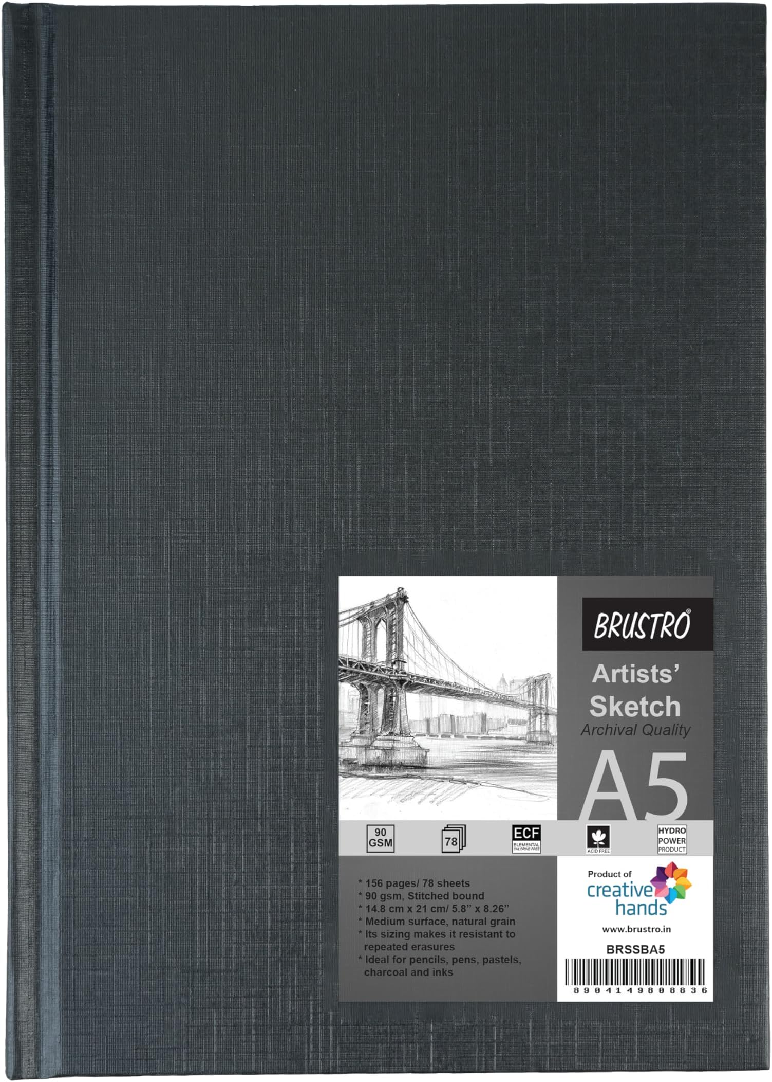 Brustro Artists Stitched Bound Sketch Book, A5 Size, 156 Pages, 90 GSM ...