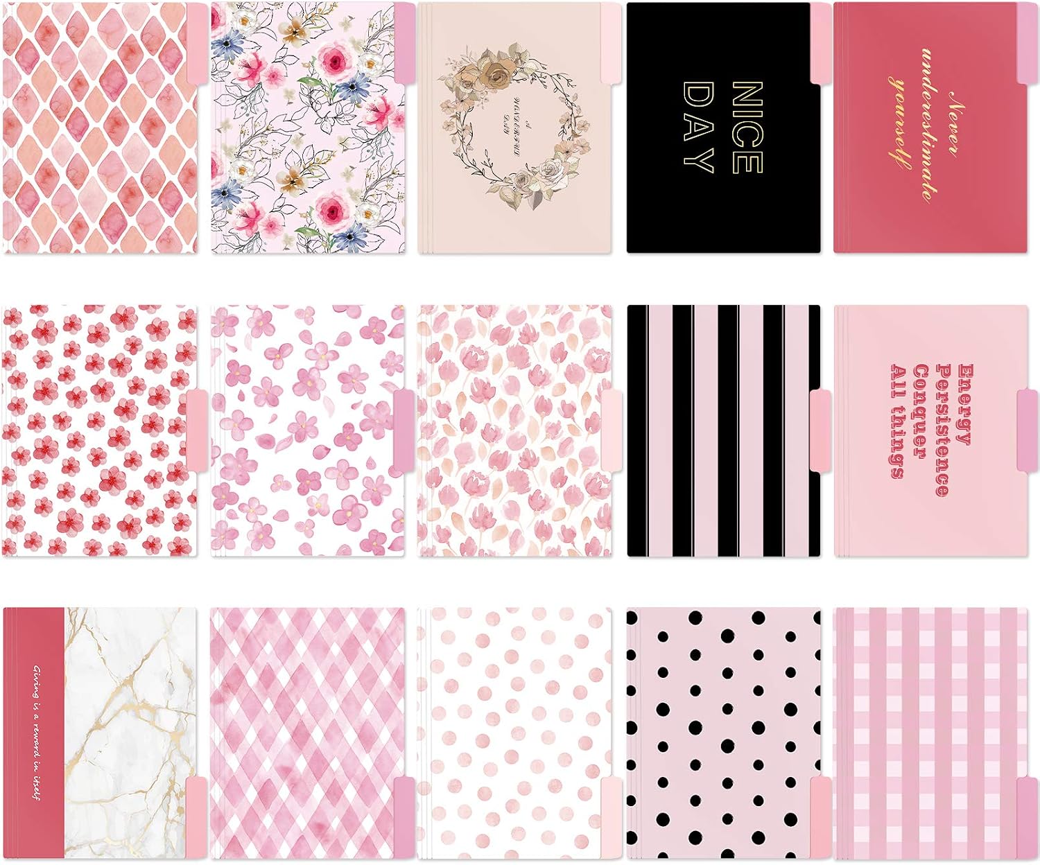 15 Pack Cute File Folders, Decorative File Folders, Pink File Folders Letter Size, Gold Foil Manilla Folders, 1/3-Cut Tabs, Office Supplies File Filing Organizers, 9.5 x 11.5 in