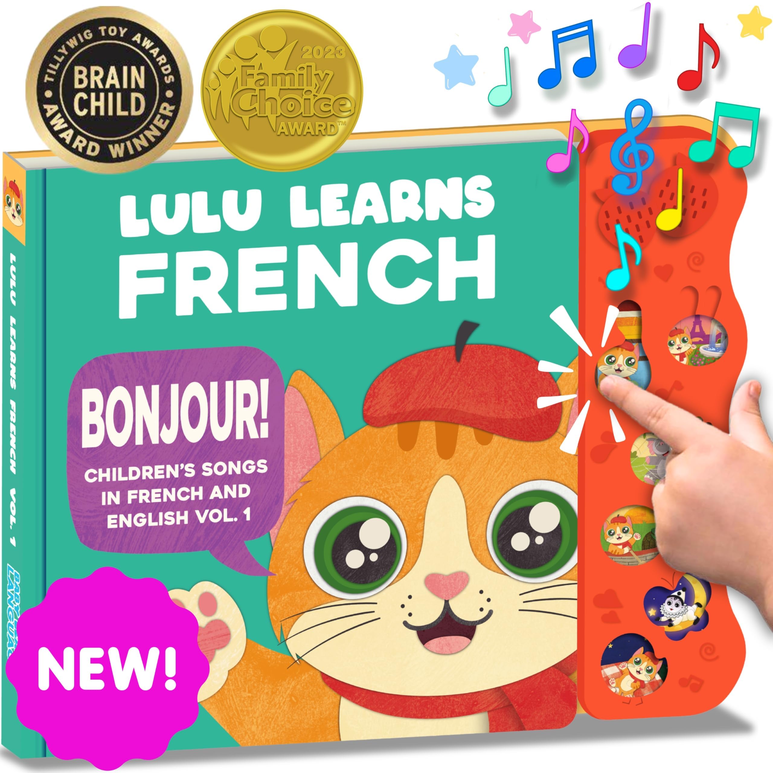 Vol. 1 — Interactive Sound Board Book for Toddlers 1-3, Bilingual English & French Songs & Music, Talking Musical Learning Toy and Gift for Babies & Kids