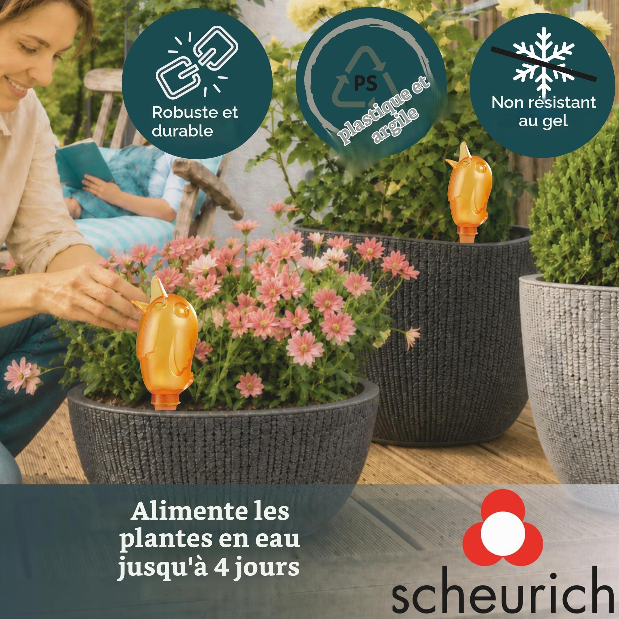 Scheurich Bördy L Lot de 4 Boules d'arrosage Orange Hauteur 20 cm 220 ML