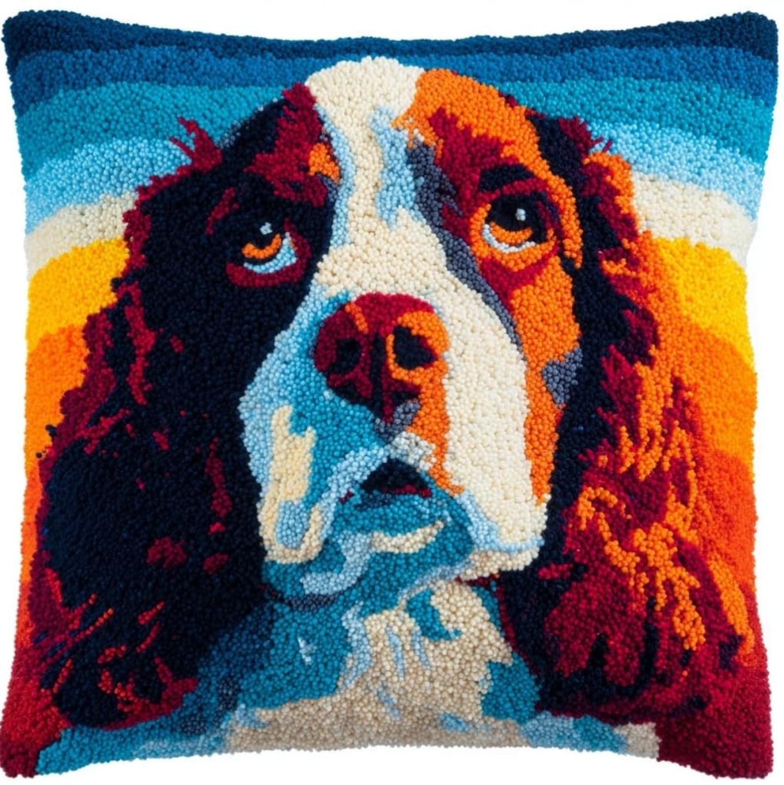 AxiangziK Latch Hook Pillow Kit 17x17in,Springer Spaniel Animal Dog Complete DIY Cushion Cover for Adults Beginners,Home Sofa Decor & Family Craft Night Gift