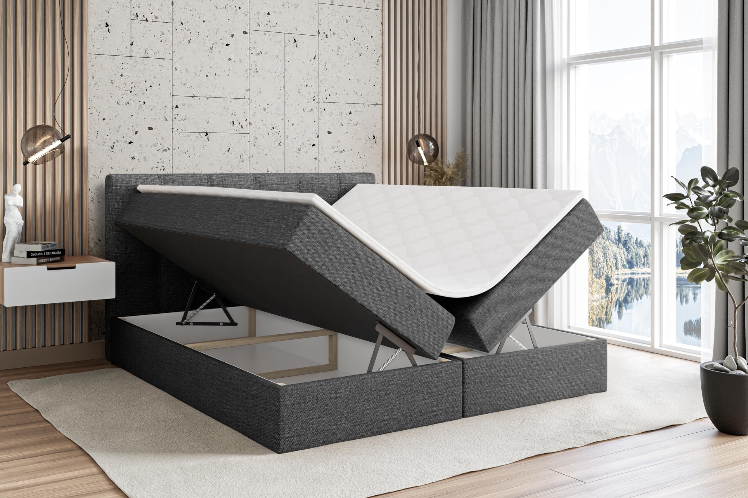 ALTDECOR Boxspringbett mit H3-Matratze Marce - 160x200 - Dunkelgrau