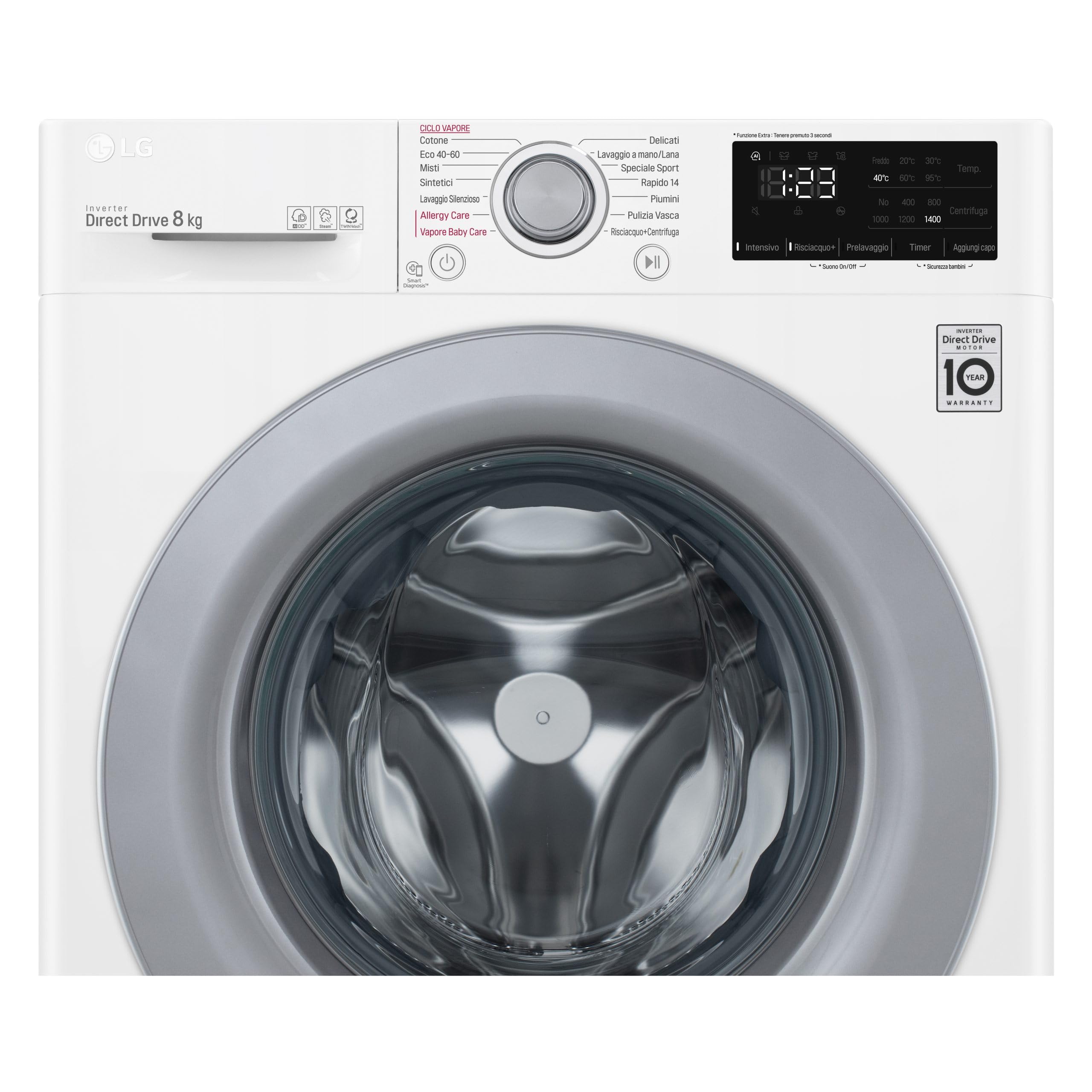 LG AI DD F2WV3S7S4E Lavatrice Slim a Carica Frontale 7 kg, 1200 giri/min, Serie V3, Lavaggio a Vapore, Motore Inverter Direct Drive, Smart Diagnosis, Libera Installazione, Bianca
