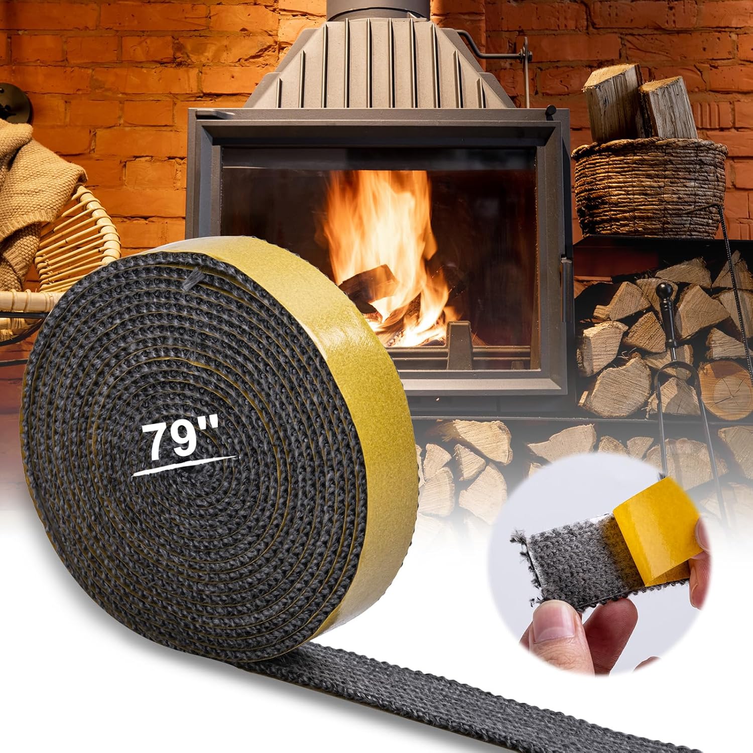 CHANGE MOORE Fireplace Gasket 79'' x 2/25'' x 1'', 1 Pack Self Adhesive Stove Window Glass