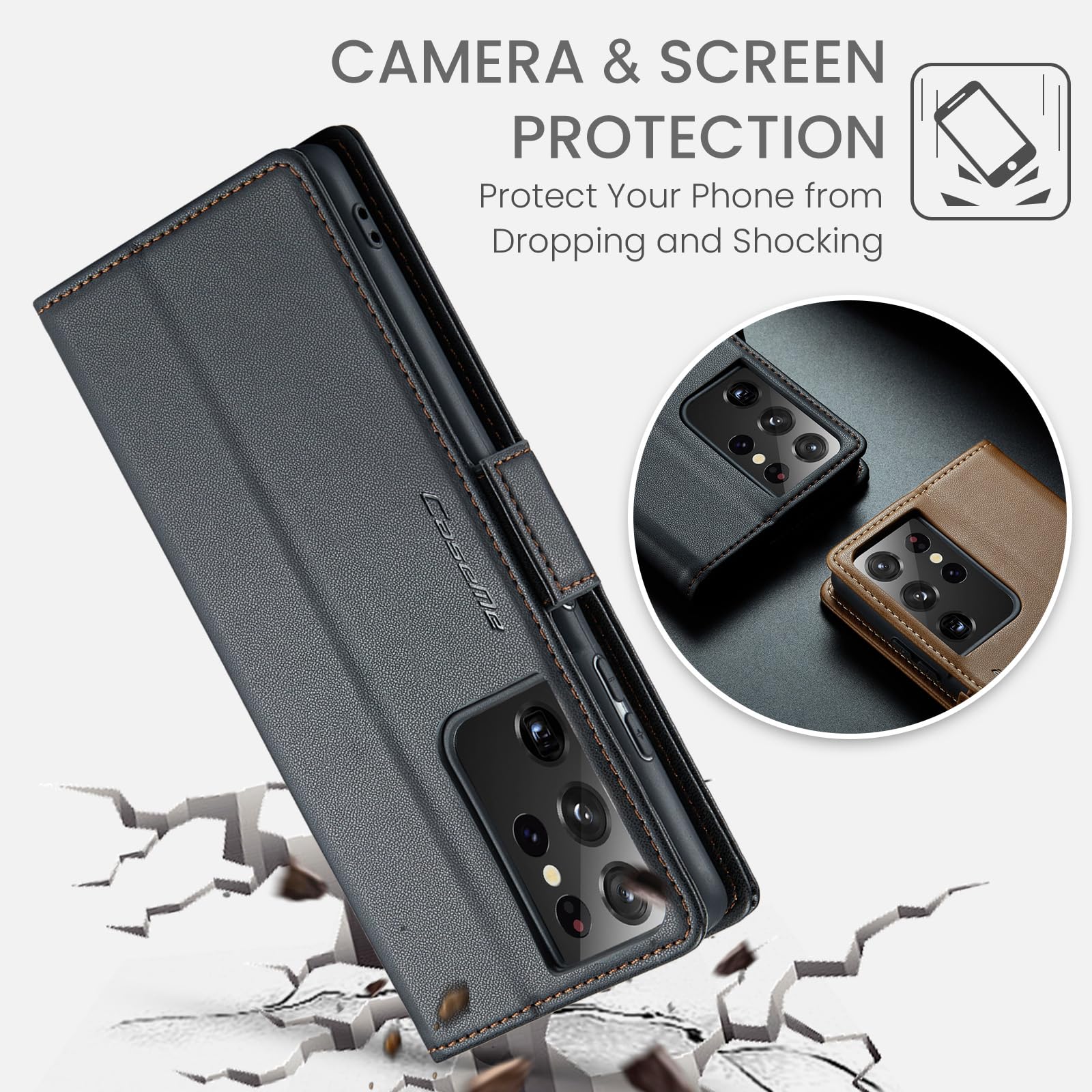 Etui do Samsung Galaxy S21 Ultra, wysokiej jakości skórzane portfela Case z [blokada RFID] stojak magnetyczne karty klapką ochrona obudowa Kompatybilne Samsung S21 Ultra, Czarny