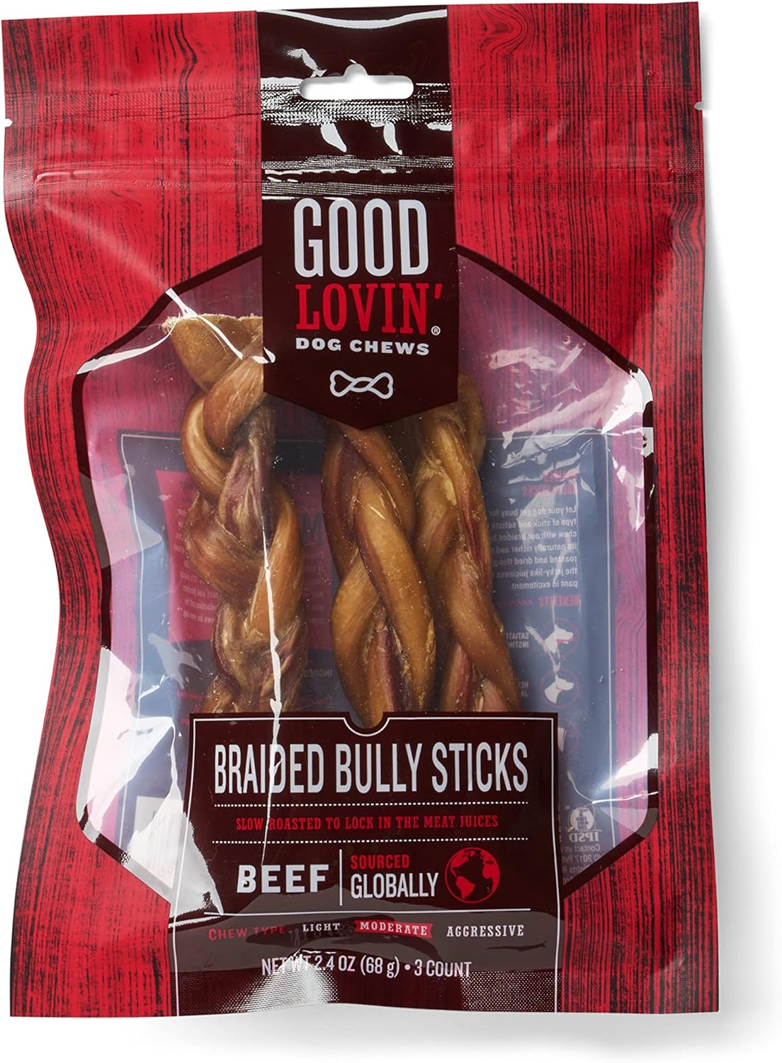 Good Lovin' Braided Bully Stick Dog Chew, 2.4 oz, Pack of