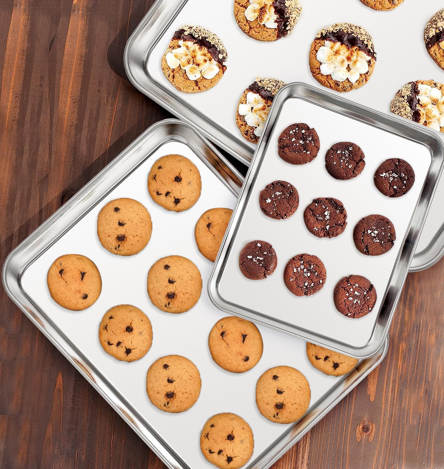 Set di 4 teglie da forno rettangolari in acciaio inox, atossiche e sane, resistenti e durevoli, rifiniti a specchio e lavabili in lavastoviglie