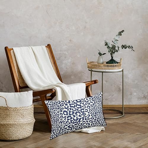 Miniatura 6 de Juego de 2 fundas de almohada lumbar con estampado de leopardo azul marino de 12 x 20 pulgadas, fundas rectangulares rectangulares para sofá, casa