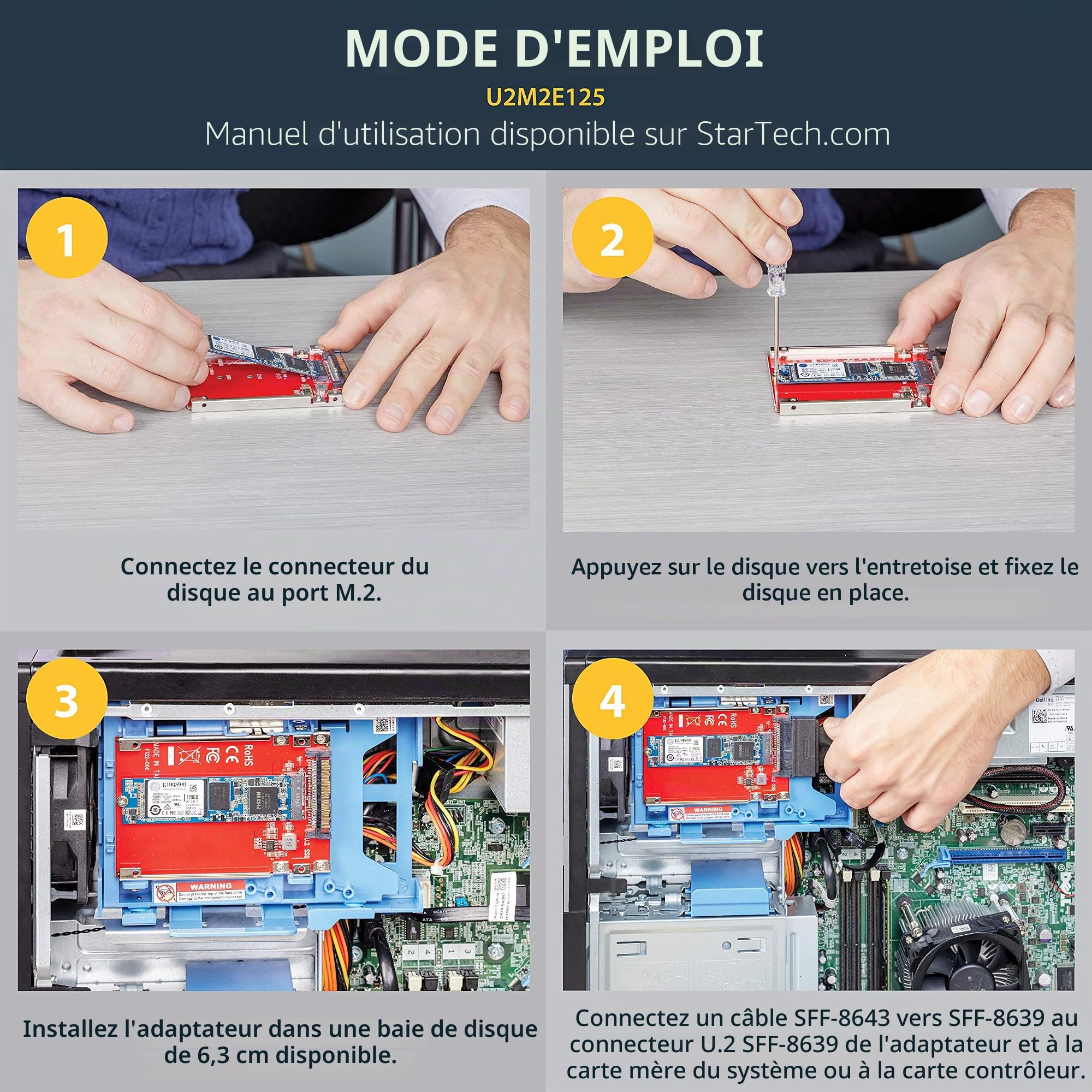 StarTech.com Adaptateur M.2 PCI-e NVMe vers U.2 (SFF-8639) - Non Compatible avec les Disques SATA ou les Contrôleurs SAS - Adaptateur Hôte PCIe M.2 vers U.2 - Convertisseur SSD M2 (U2M2E125)