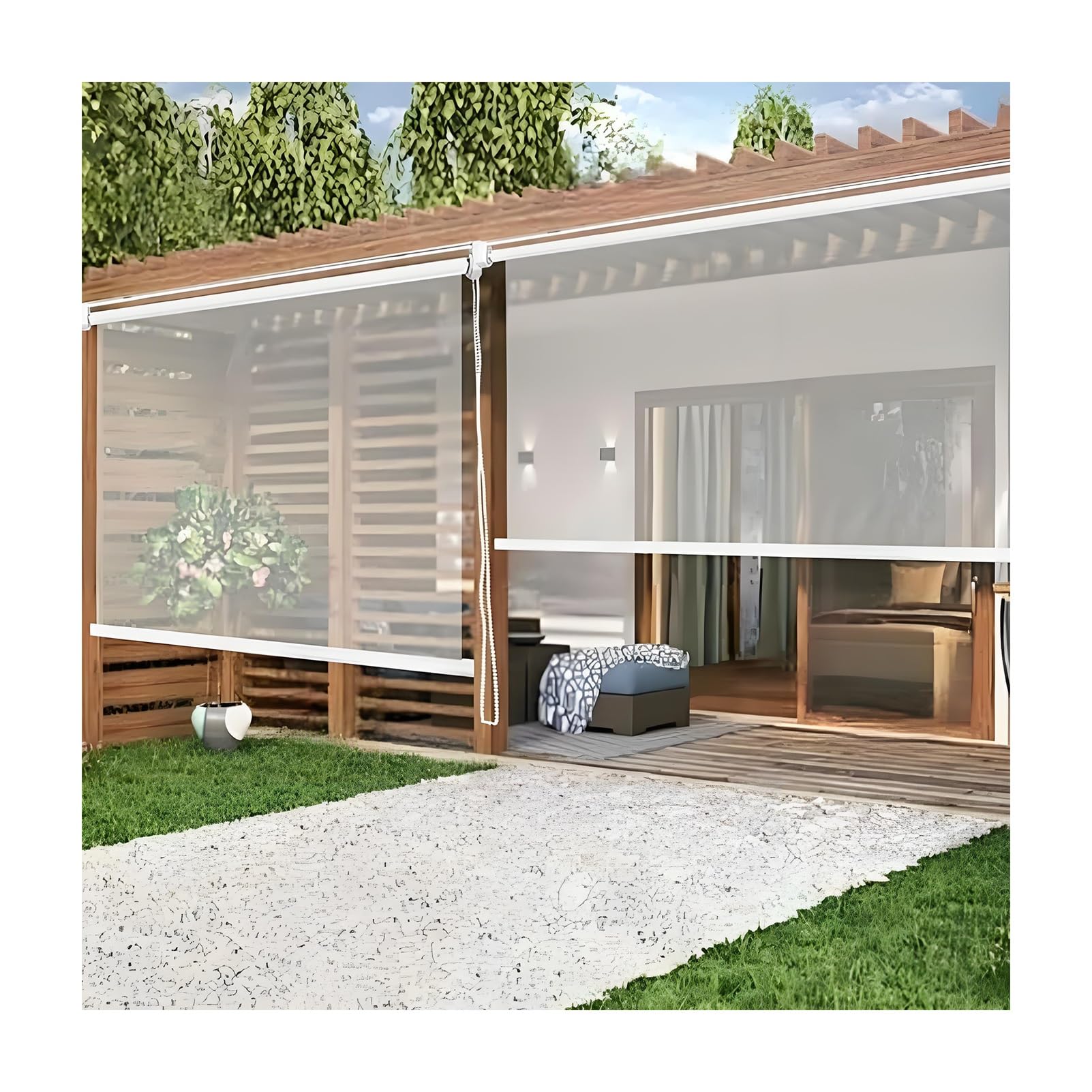 Clear Roll Up Patio Curtains Outdoor Heavy-Duty Windproof & Waterproof PVC