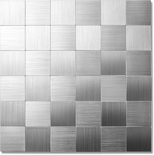 Yipscazo Azulejos de mosaico para salpicaduras de acero inoxidable, 10 hojas de azulejos de metal para cocina, cocina, cocina, baño, lavandería en
