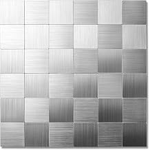 Yipscazo 10 Pcs Peel and Stick Backsplash Tiles Brushed Silver Metal Mosaic Stick-on Tiles Backsplash for Kitchen, Bathroom, Laundry Room, Camper, Fireplace 11.8" x 11.8"