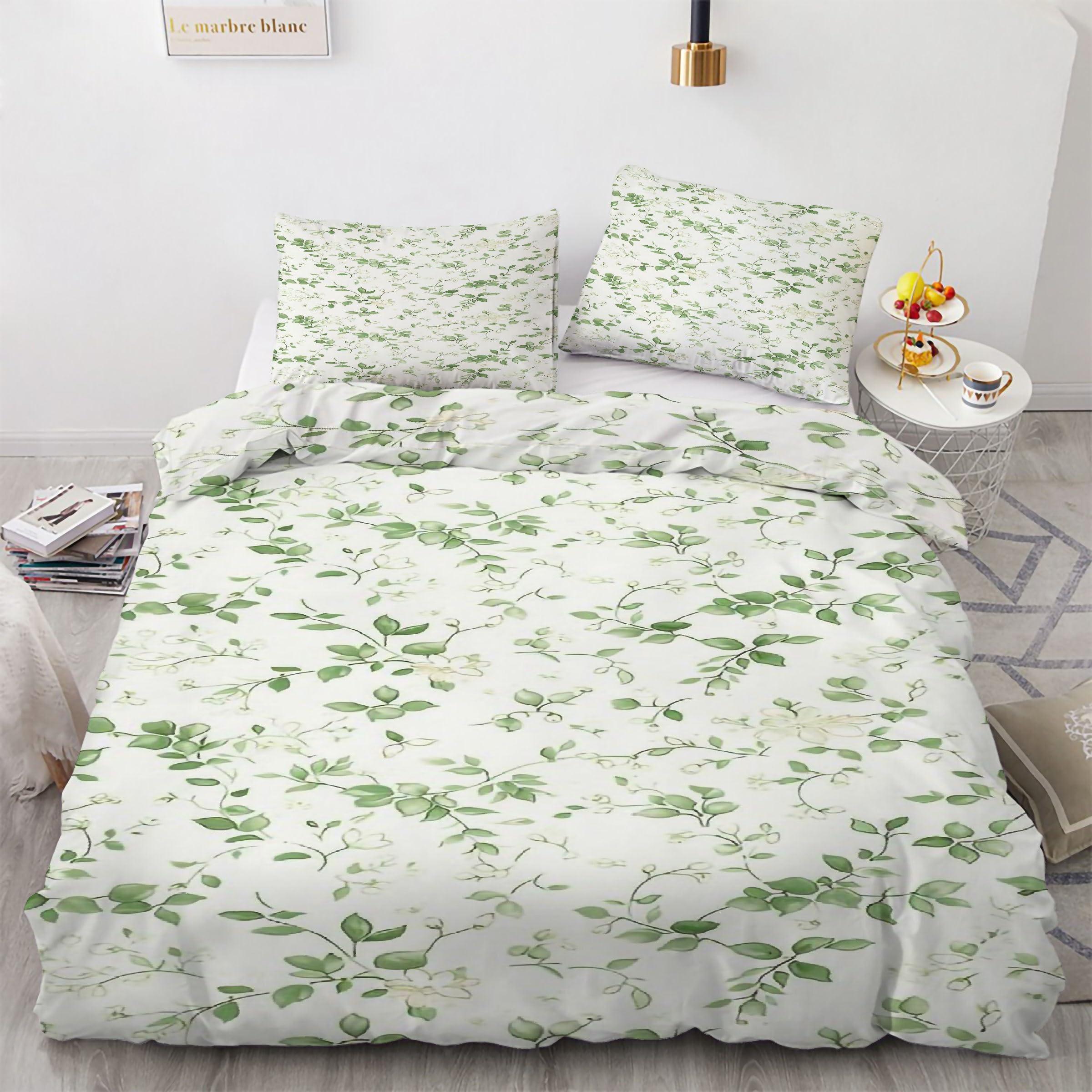 Housse de couette 240 x 260 parure de lit feuilles vertes ensemble de literie