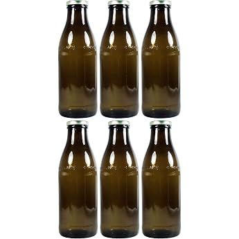 Viva-Haushaltswaren Gabriele Hesse e.K. 6 Brown Milk Bottles 1 Litre with Screw Cap Juice Bottle for Filling Includes Funnel