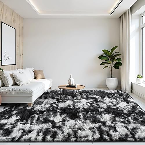 Vista 86 de FlyDOIT Alfombras de área grande para sala de estar, alfombra peluda marfil de 4x6 pies, alfombras mullidas de felpa ultra suave, alfombras peludas