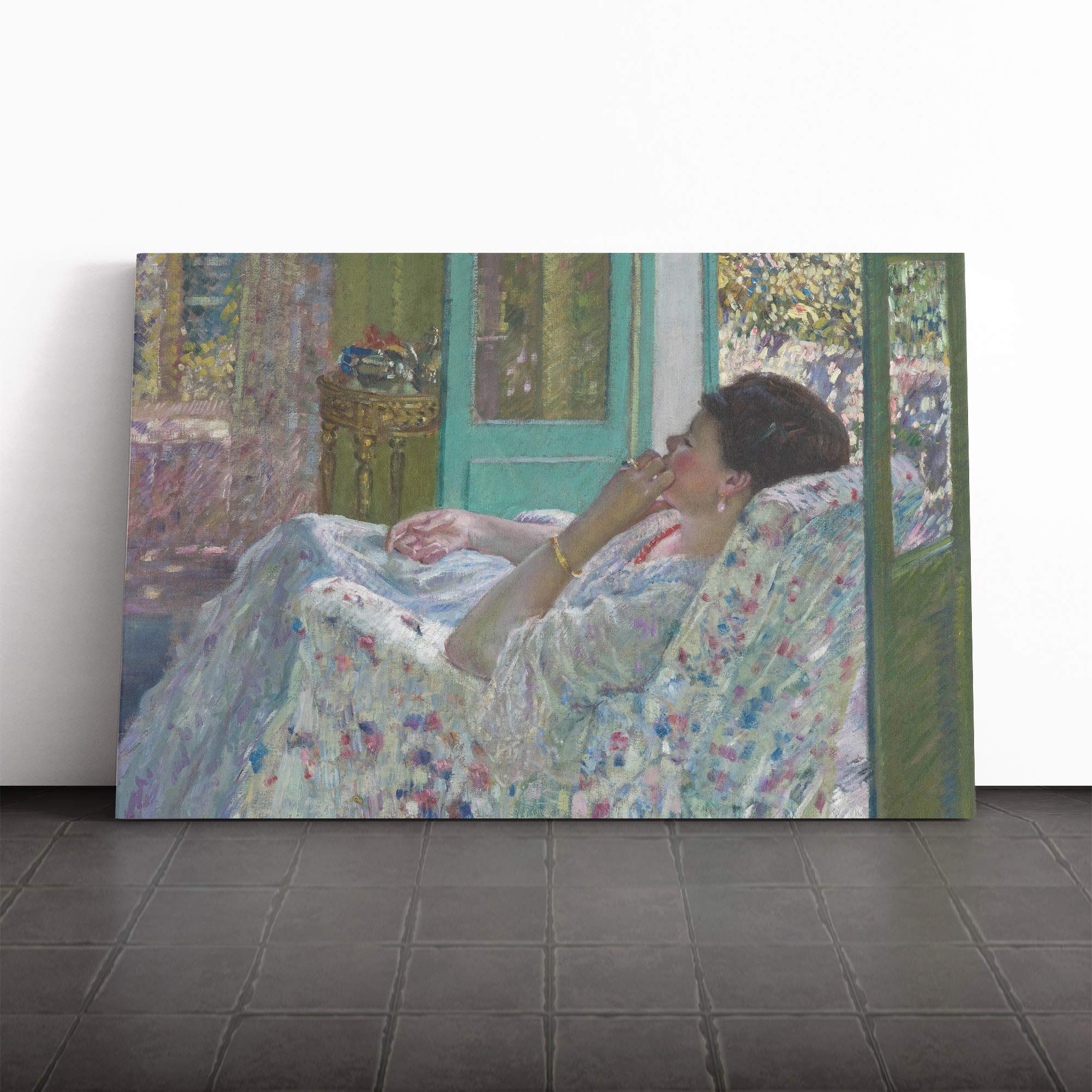 Frederick Carl Frieseke Afternoon in The Yellow Mounted & Stretched Box Frame Picture Canvas Print | Gallery Wrapped 30mm Frame Wall Art | 20x14 inches | Ready to Hang | Contemporary Picture