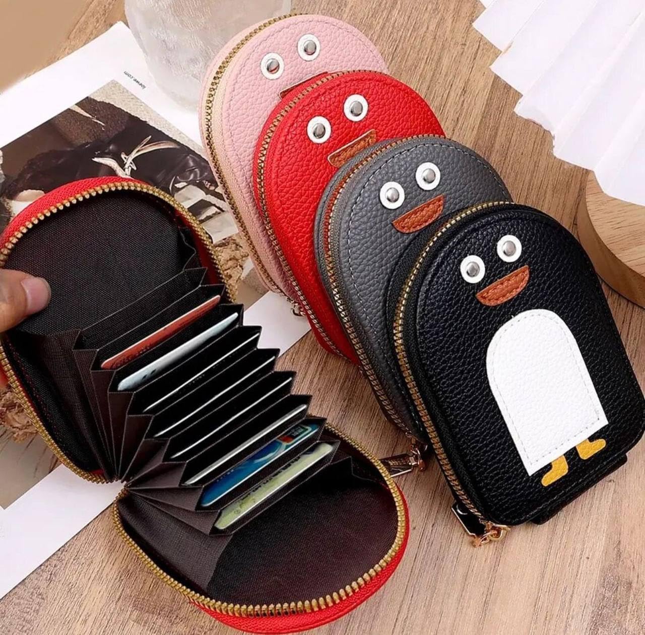 BuntyChiku Cute Penguins PU Credit Card Holder, Cute Penguins Wallet with 11 Card Slots PU Credit Card Coin Wallet Women's Leather Credit Card Holder Women's Credit Card Holder (Multi) 2