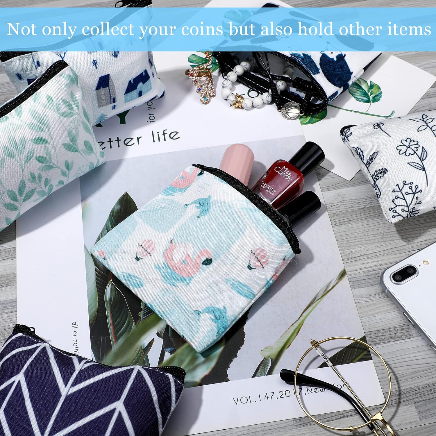 Silkfly 18 Pcs Small Canvas Coin Purse Cute Change Purse for Girls Zipper Mini Coin Pouch Bag Kids Tiny Pouch for Women Keychain Key Holder, 9 Styles - Image 4