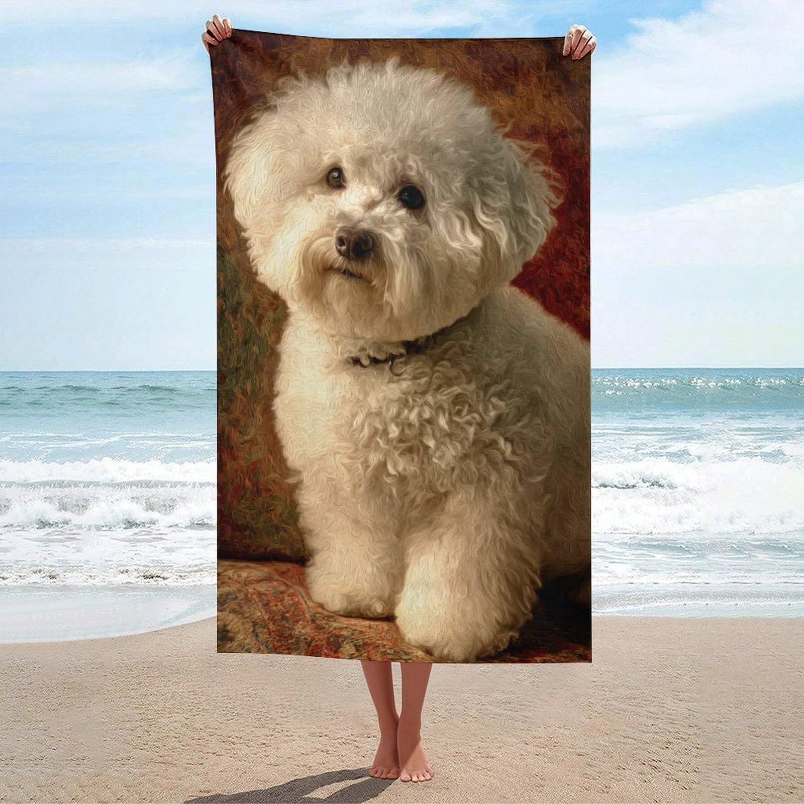 asbwuo Cute Bichon Frise Dog Beach Towel