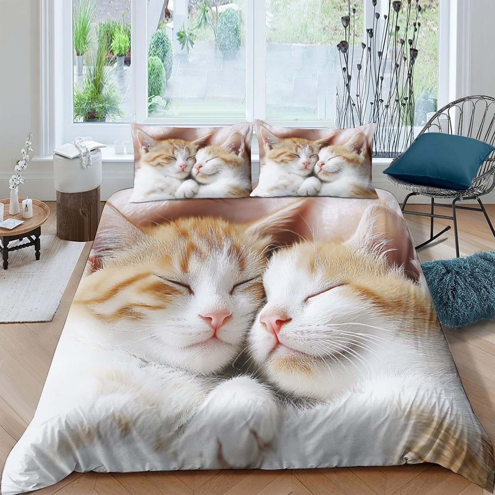 Ctjqhvkz Style-6 3D Printed Sleeping Cat Fitted Sheet Microfiber Soft Orange Tabby Mattress Cover For Bedroom Guest Room Decor Single（135X200cm）