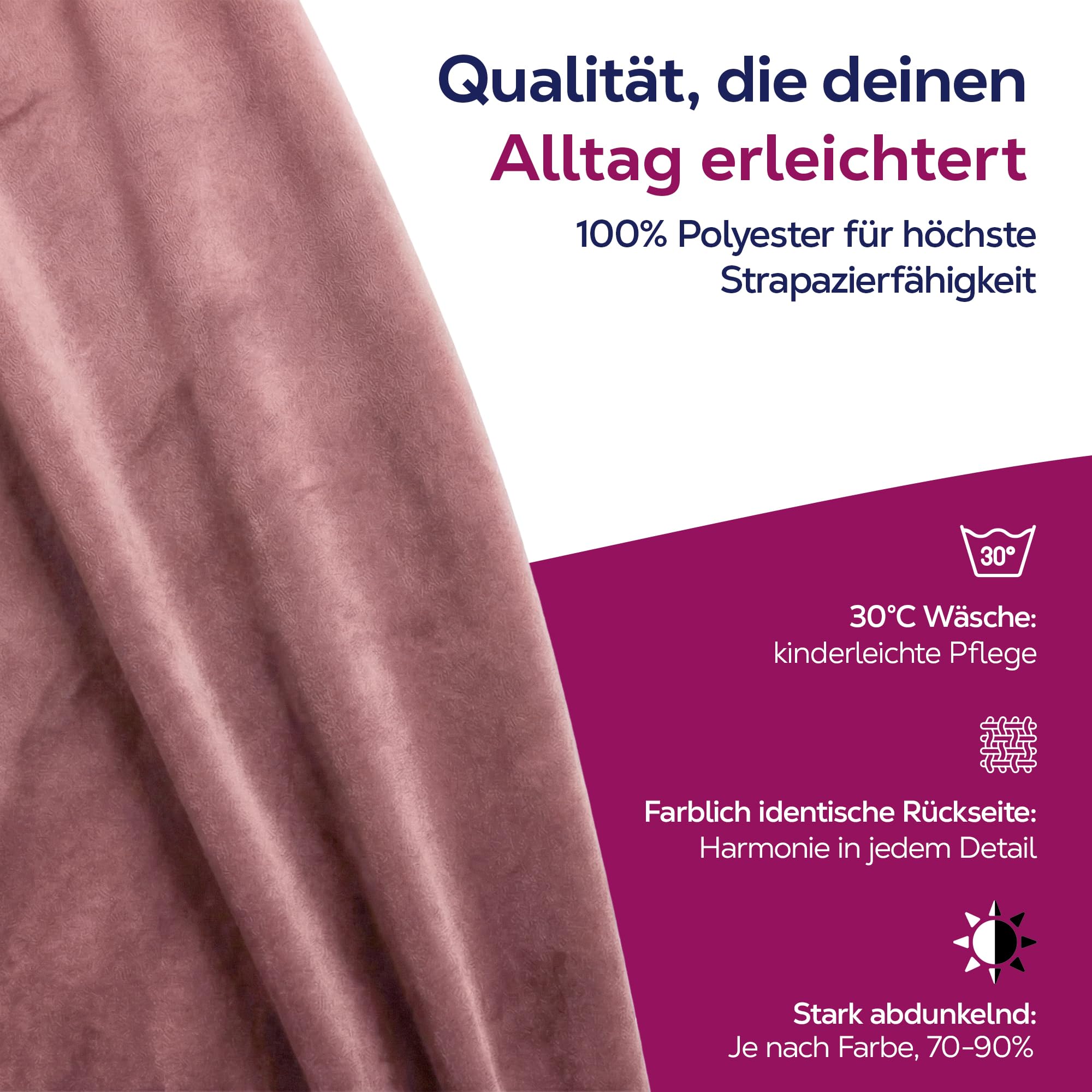 BEAUTEX Samt Vorhang Kräuselband U-Band Gardine Velvet abdunkelnd und Blickdicht, 300x245 cm (Breite 300 cm, Höhe 245 cm, Rosa) | Weicher Velvet-Samt, blickdicht, lichtmindernd, pflegeleicht, viele Farben und Größen