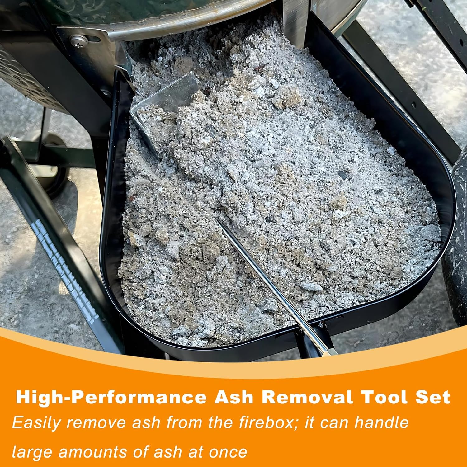 Ash Removal Pan and Ash Tool Poker for Big Green Egg, Kamado Joe, Pit Boss, Louisiana, Grill Dome, Vision Grills, Char-Griller Kamado/Ceramic Grill, w/Universal Cast Iron Cooking Grate Lifter