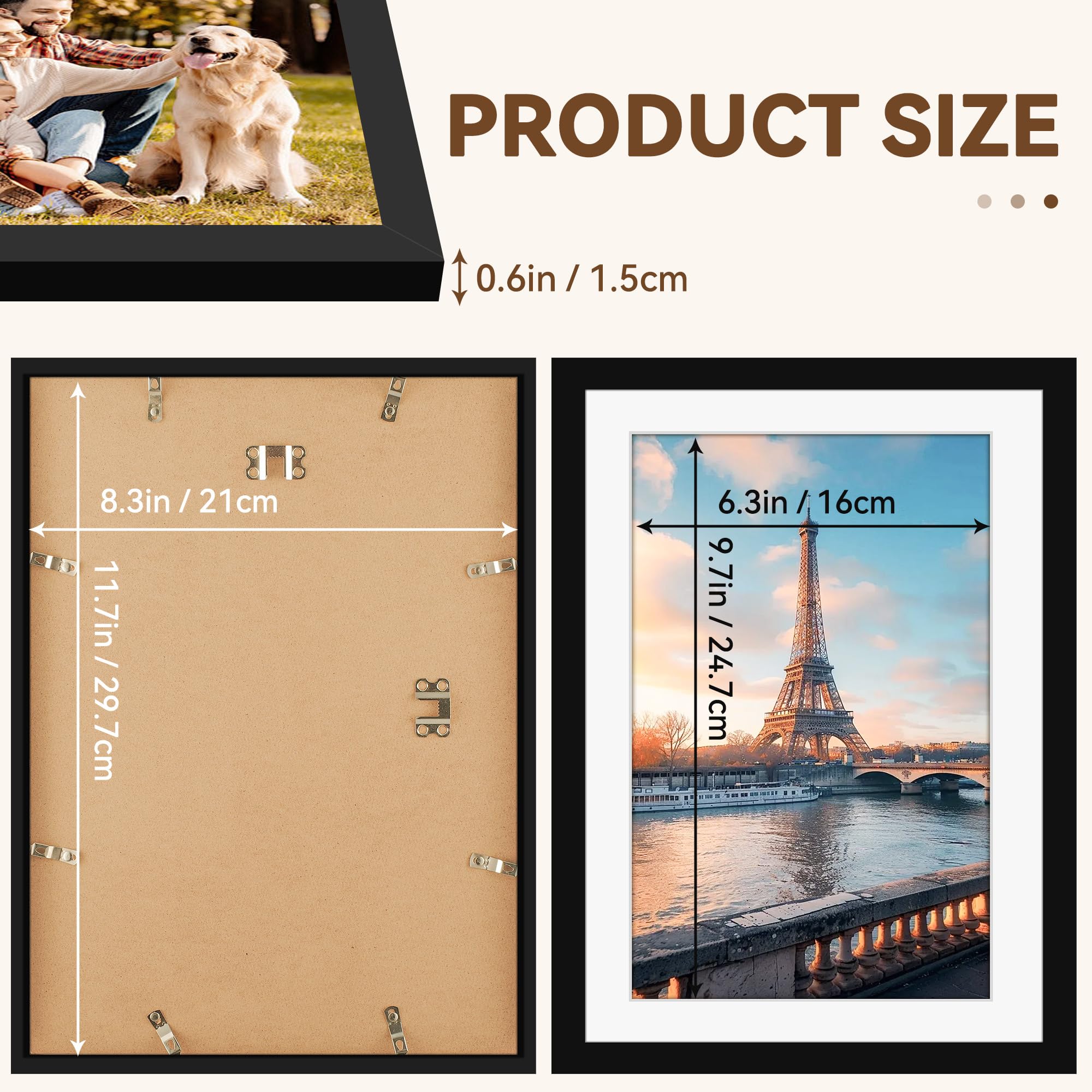 Hampton Frames cornice portafoto A3 30x42 cm, plexiglass effetto legno nero, montaggio smussato, solo parete, orizzontale o verticale, per casa ufficio
