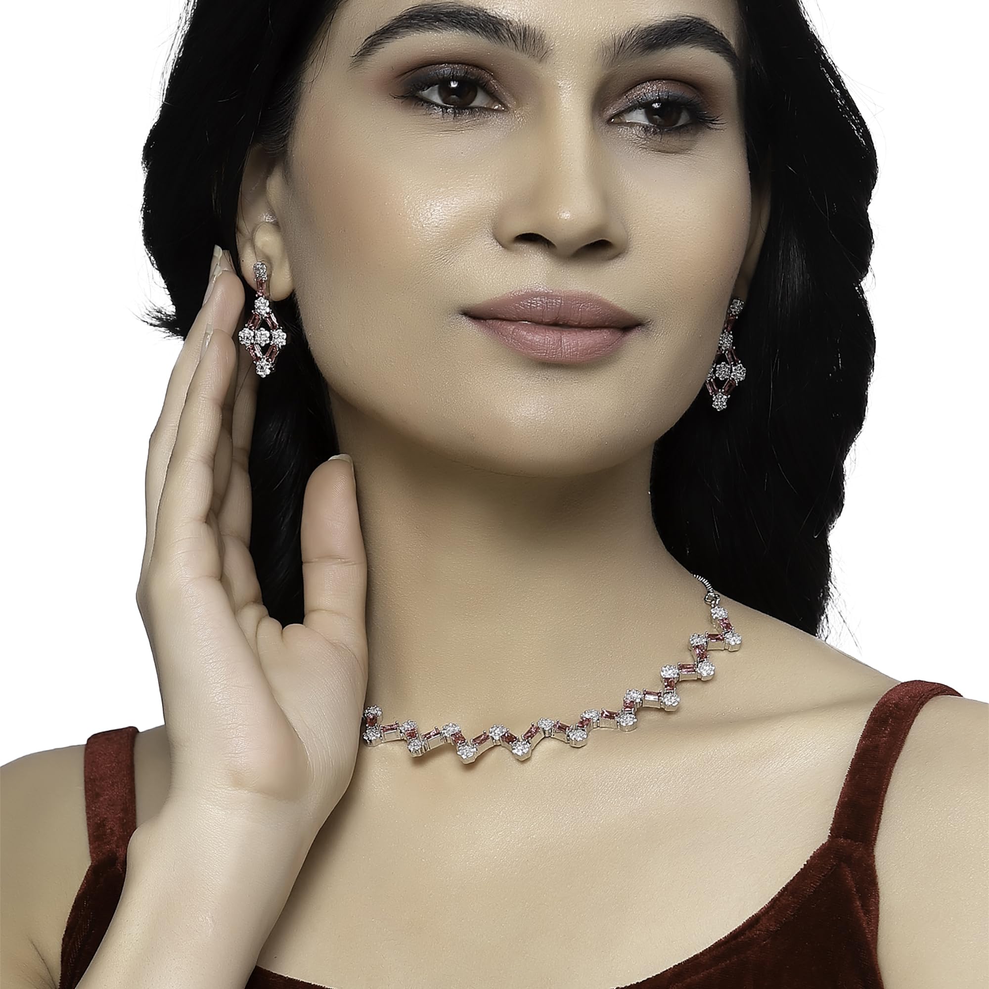 Rhodium-Plated American Diamond Necklace Set