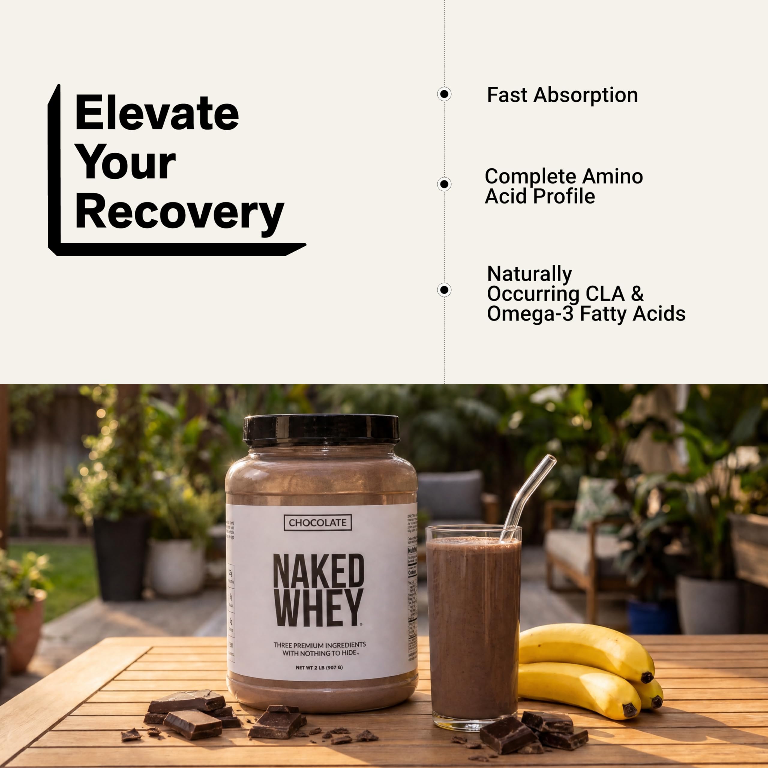 NAKED Whey Chocolate Protein Powder - Only 3 Ingredients - Grass Fed Whey Protein Powder, Organic Chocolate and Organic Coconut Sugar, NSF Certified, No GMO, No Soy, and Gluten Free - 24 Servings — Amazon image 6