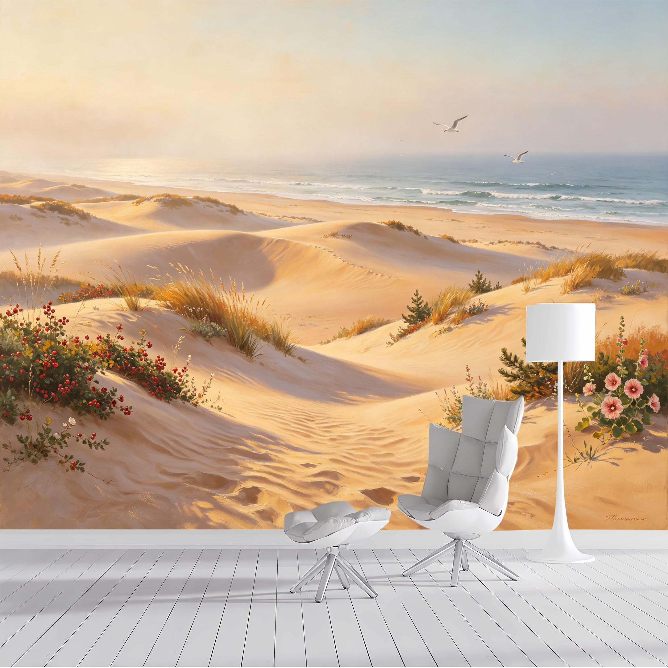 Custom Size Wall Mural Coastal Seascape Beach Dune Ocean View Watercolor SelfAdhesive Wall Fabric Removable Peel and Stick Wallpaper Wall Decor for Living Room Bedroom Bathroom