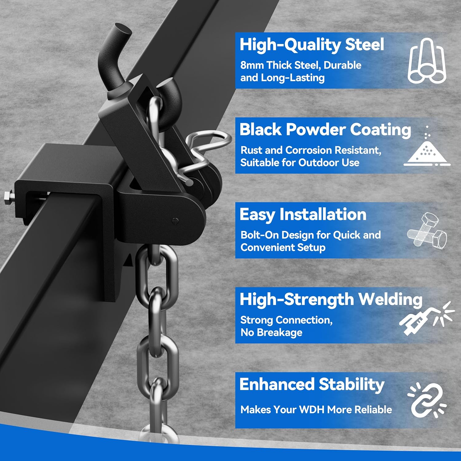 Replacement Weight Distribution Hitch Hookup Bracket - Trailer Weight Distribution Brackets, Heavy Duty Steel Weight Distribution Hitch Replacement Parts for Trailer, Rv - 2 Pack, Black