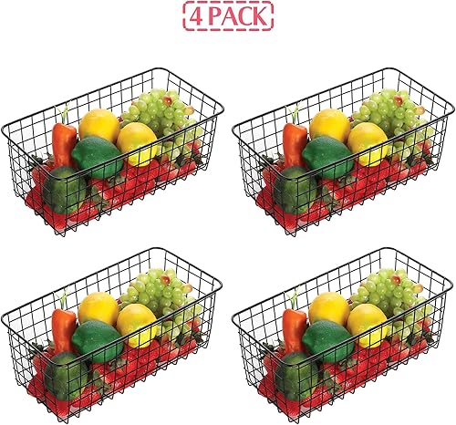 Miniatura 3 de Paquete de 4 cestas de almacenamiento de alambre para el hogar, contenedores de metal montados en la pared, contenedores organizadores para cocina,