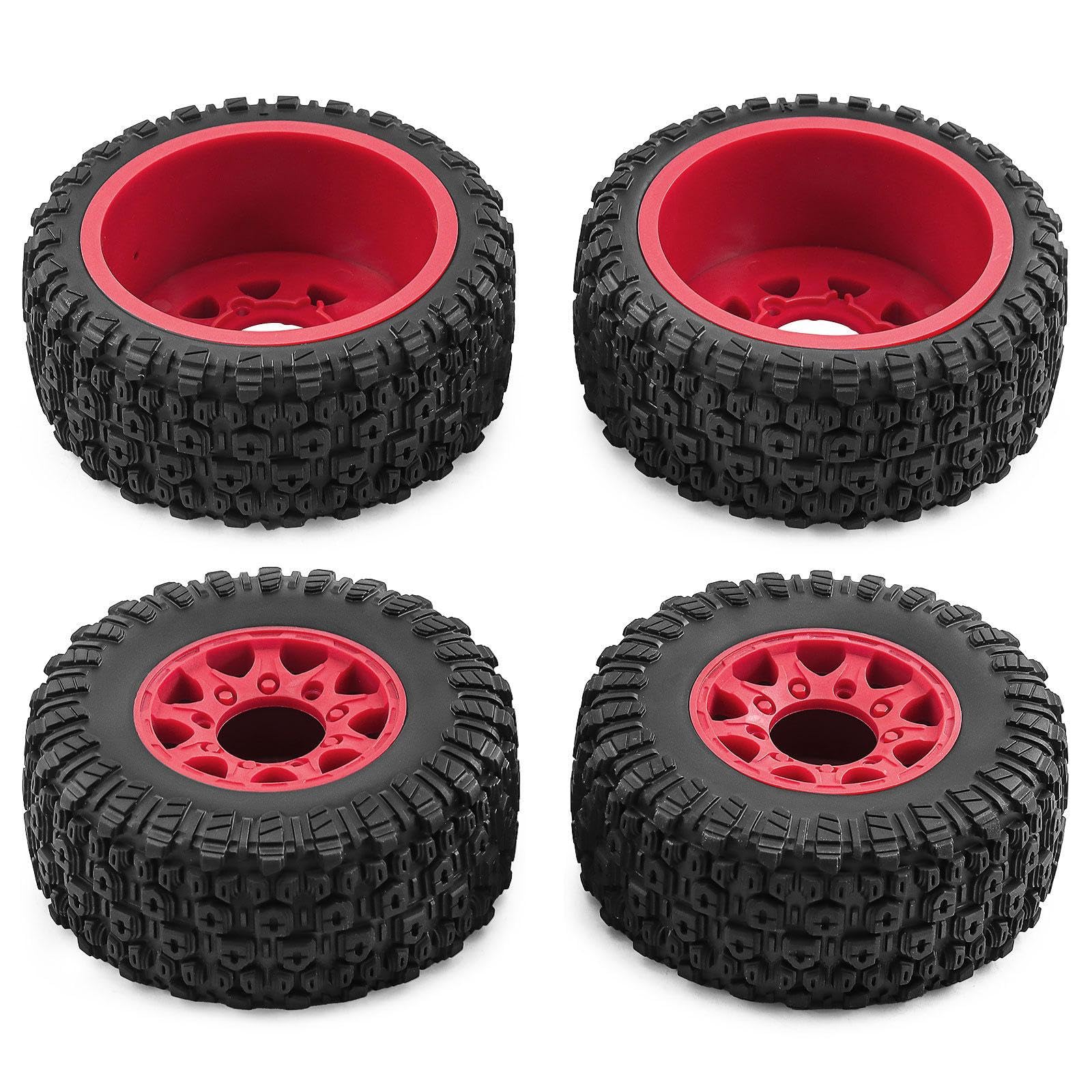 4 Pezzi Ruote Auto Giocattolo Gomme Ricambio Componente Robusto Montaggio Semplice Materiale Gomma Durevole Adatti a Modellismo Veicoli Elettrici, Rosso