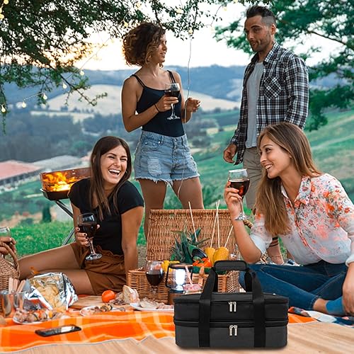 Miniatura 9 de Cazuela aislada, portador de cazuela para alimentos calientes o fríos, bolsa transportadora de platos expandible, bolsa portátil para tartas, bolsa