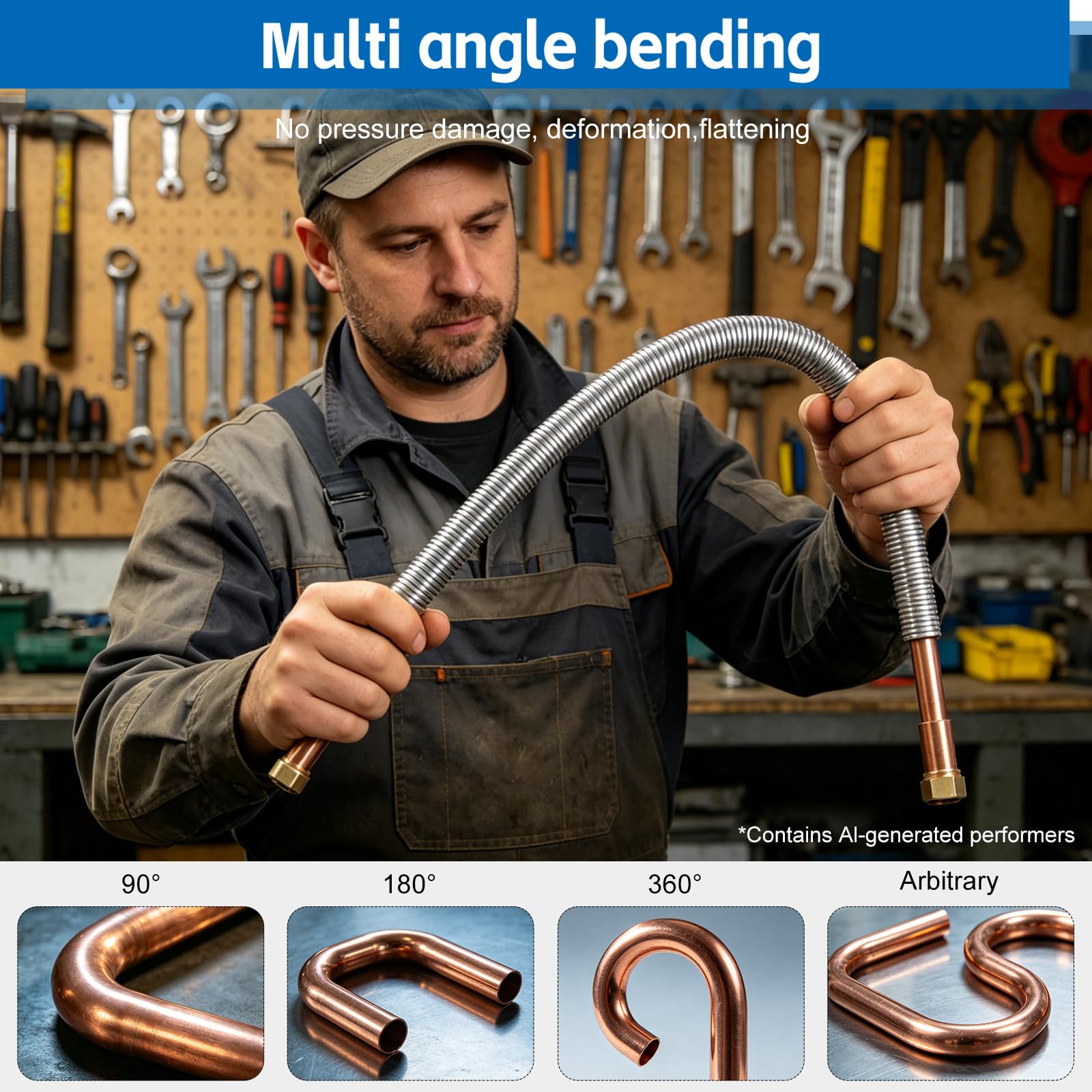 Tnisesm Set di piegatubi a molla da 1/4", 3/8", 1/2", 5/8" e 3/4" per tubi in rame, alluminio e acciaio a parete sottile, lunghezza 350 mm
