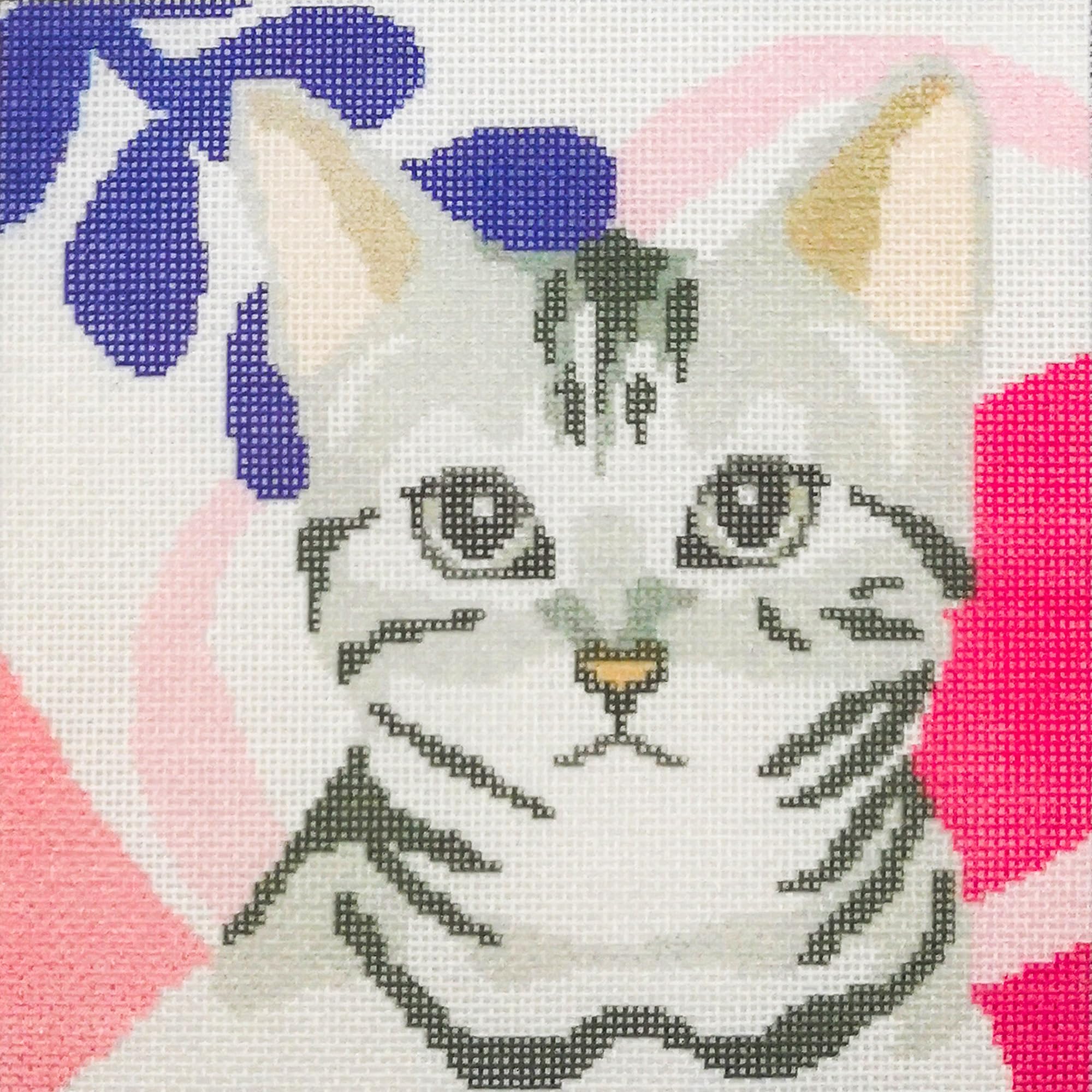 Howie's Needlepoint Needlepoint Canvas, 18CT Embroidery Stamped Patterns for Beginners or Advance, Printed Canvas(Cute Grey cat,7x7inch)