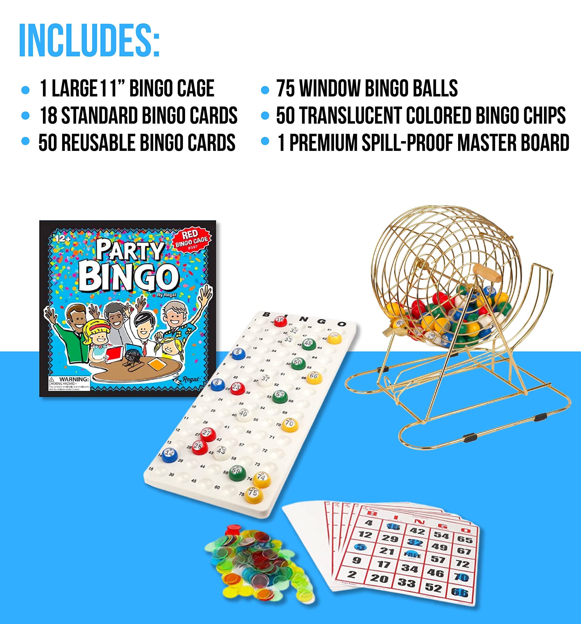 Regal Games 11” Gold Party Bingo Cage Includes 50 Jumbo Reusable
