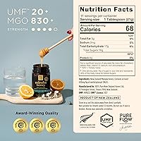 Vista 2 de Miel de Manuka UMF 20+ MGO 830+ 100% pura de Nueva Zelanda cruda y sin filtrar, galardonada certificada, sabor y textura suaves y sedosas, 8.8 onzas