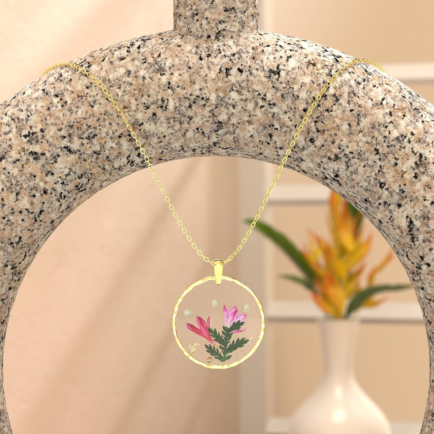 Real Flower Necklace Handmade Pressed Flower Necklace Gold Pressed Flower Necklace - Image 3