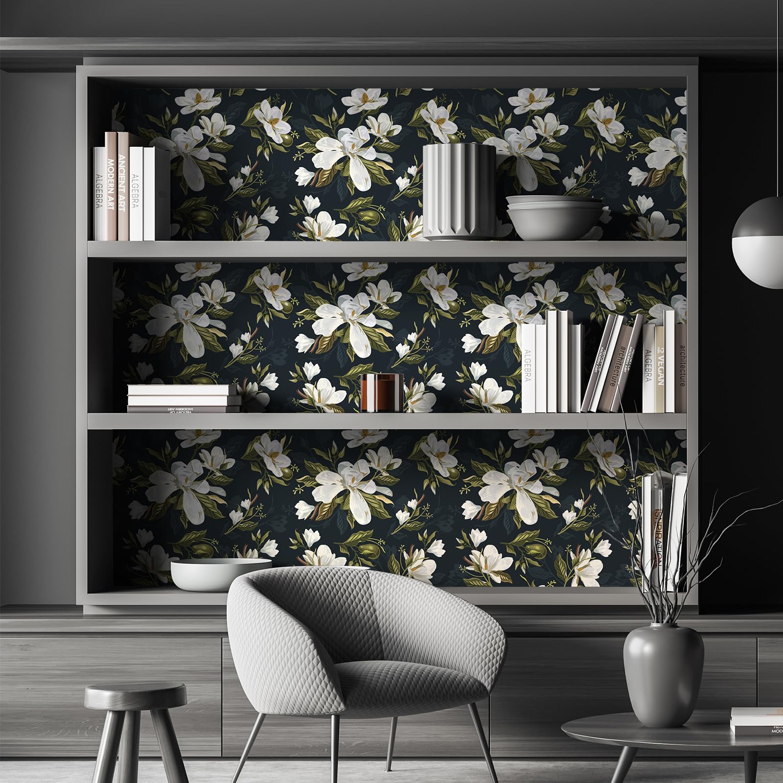 Carta da parati floreale nera in fiore Gardenia bianco grande fiore carta da parati Peel and Stick 61 x 299,7 cm decorativo floreale scuro carta da contatto per armadi pareti rimovibili