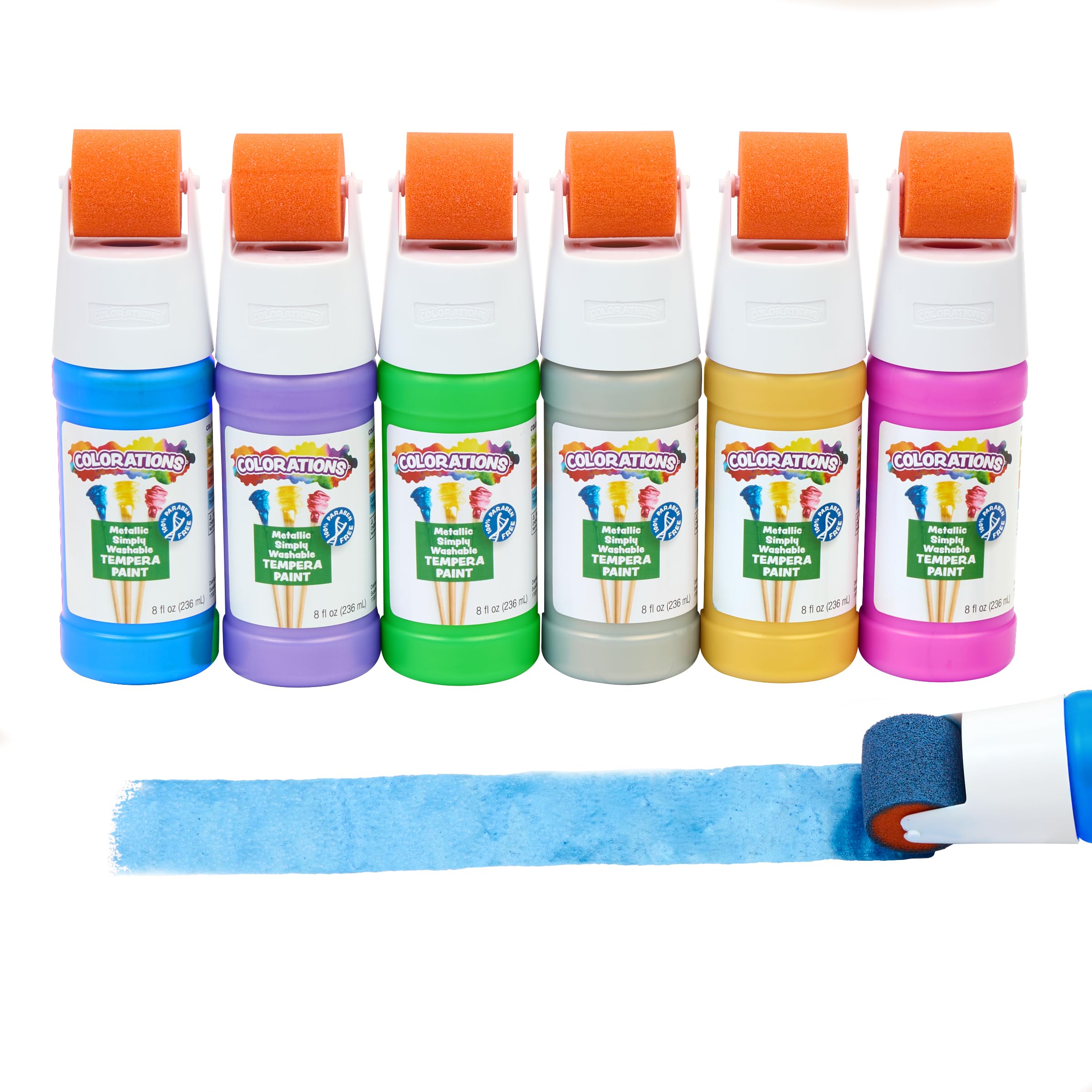 Peinture Tempera lavable métallique Colorations en lot de 6 rouleaux pour l'éveil créatif