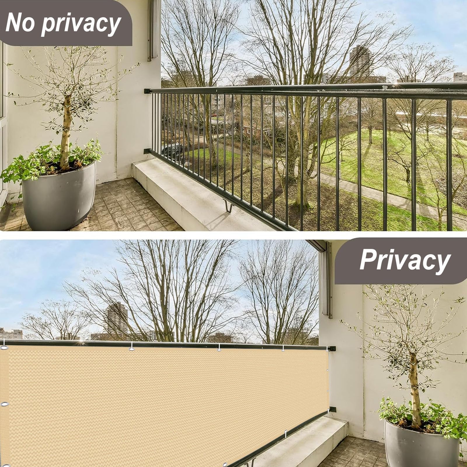 Ekran Prywatności Na Balkon 95 x 100 cm Ochrona Przed Promieniowaniem UV Odporna Na Warunki Atmosferyczne Ekran Ogrodzenia Na Balkon I Patio Do Balkonu I Patio, Piaskowy żółty