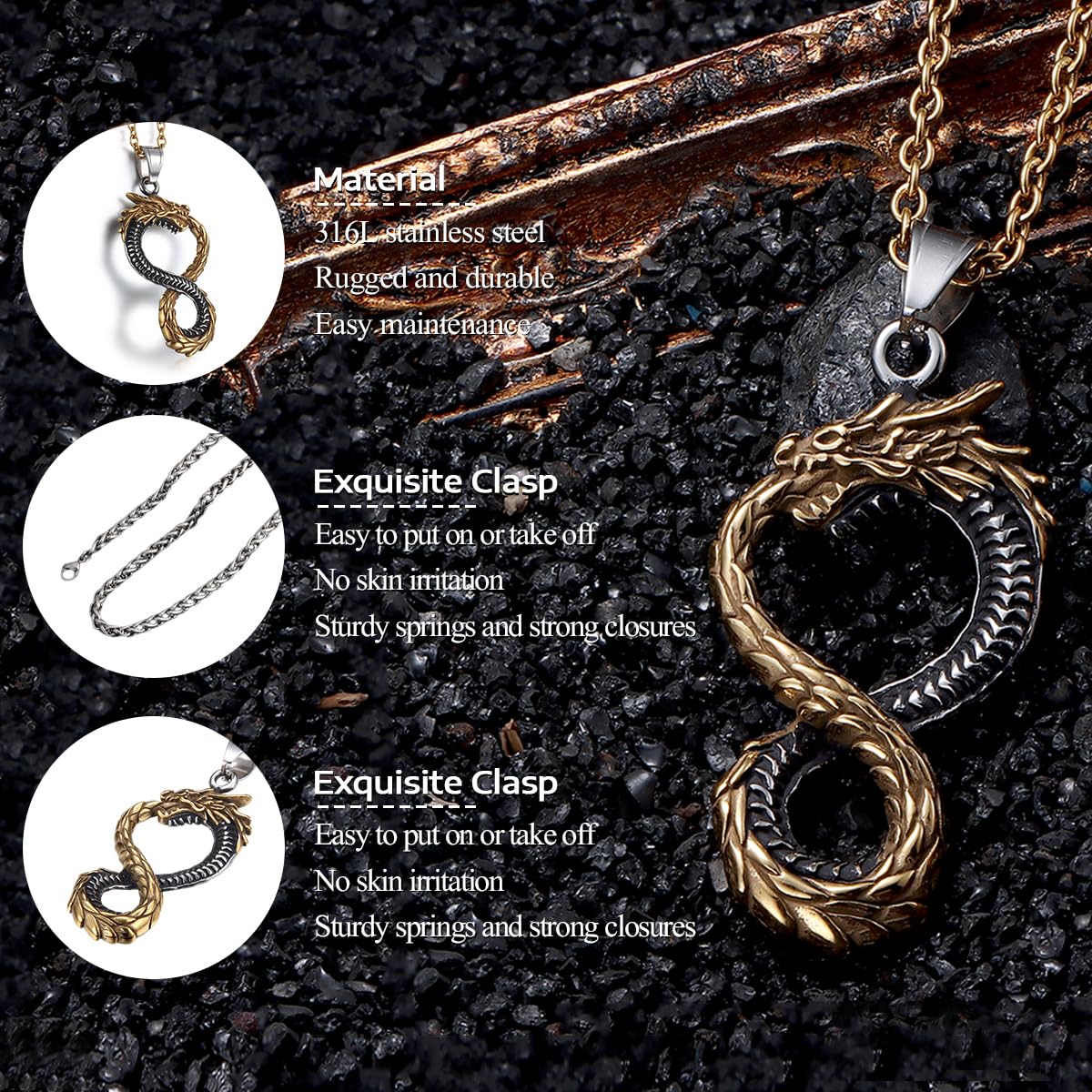 GTHIC Norse Dragon Ouroboros Collane con ciondolo per uomo Donna Gioielli vichinghi con catena