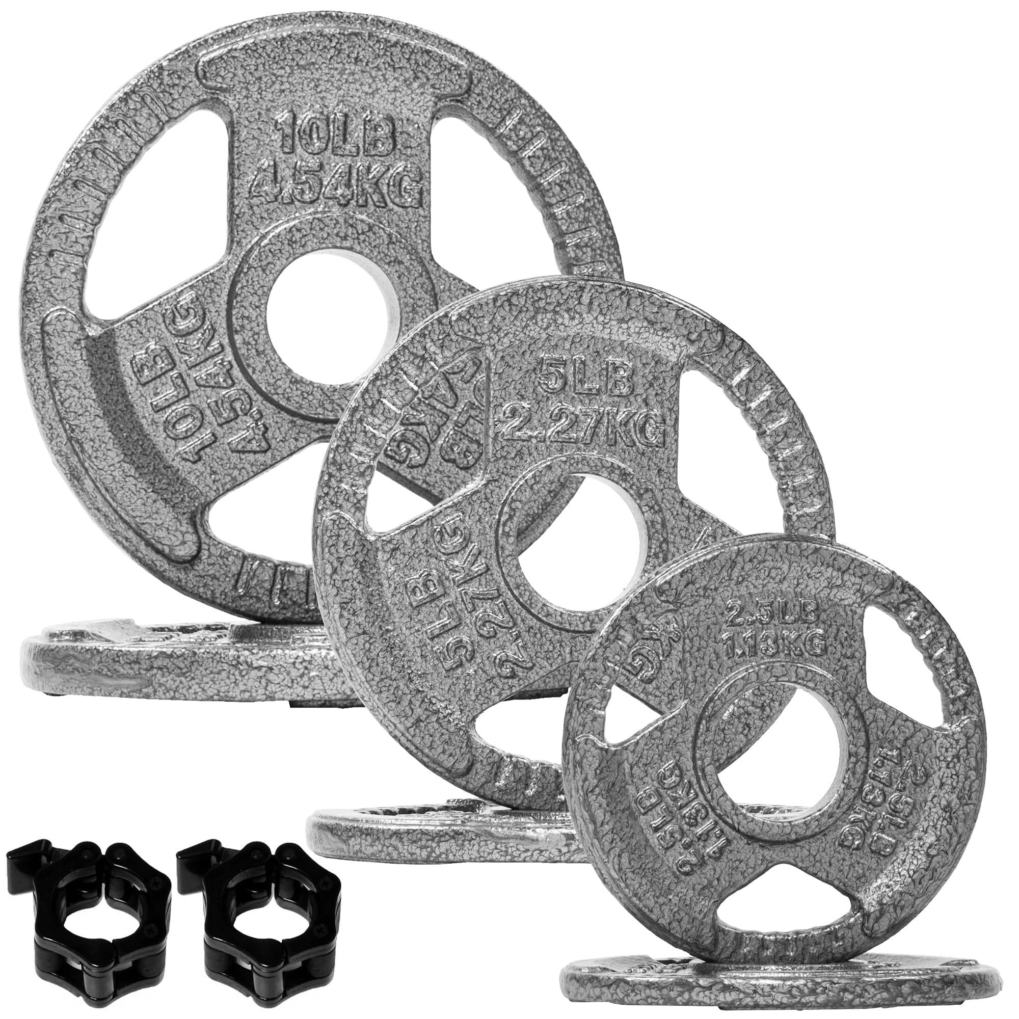 Fitvids 2-Inch Olympic Cast Iron Plate Weight Plate Set with Clamps for Strength Training and Weightlifting