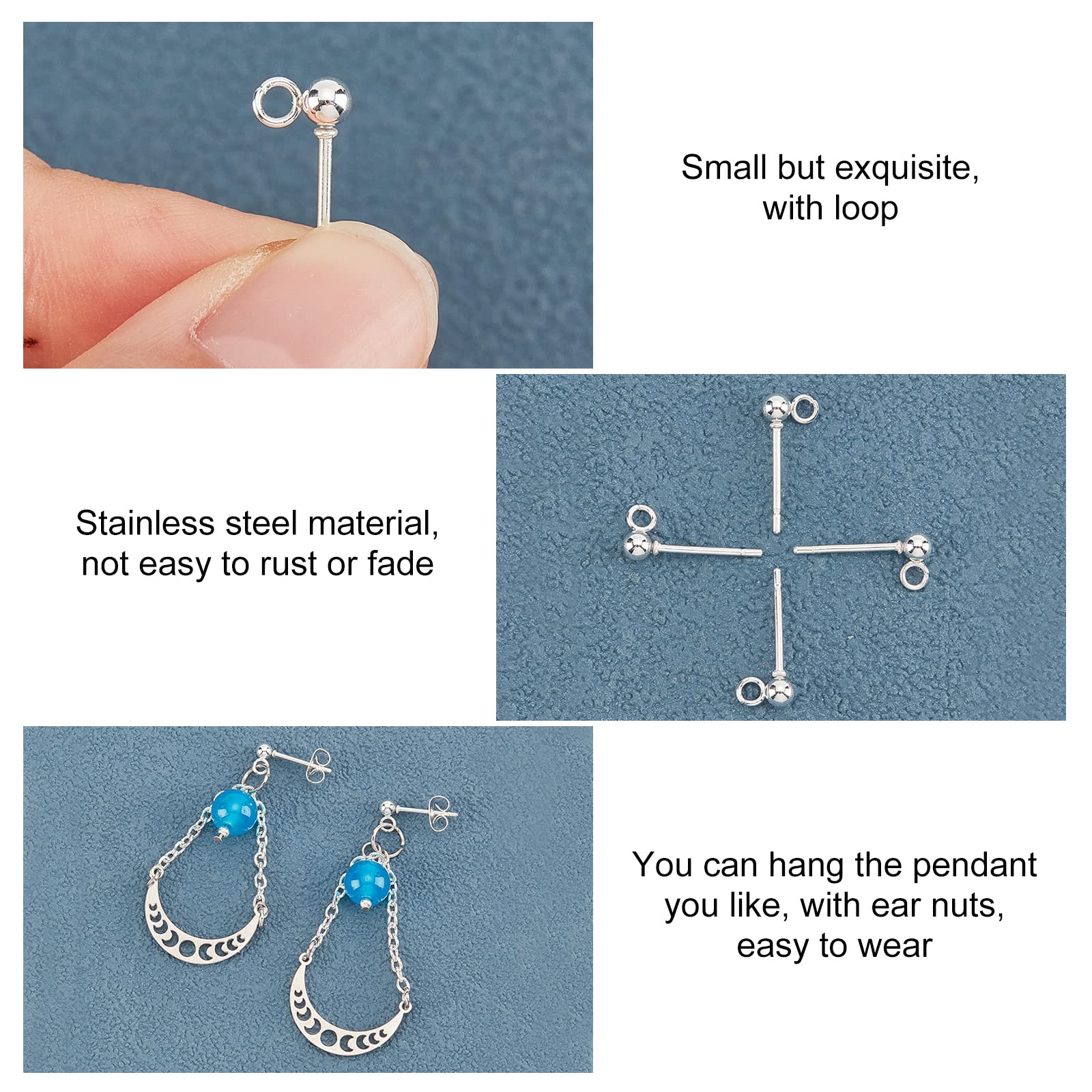 4 Paires De Tiges Boules Argent Sterling 925 Pour Boucles D'oreilles - Avec écrous En Acier Inoxydable - Fabrication Bijoux - 10