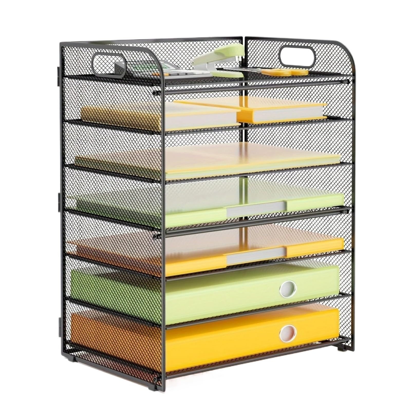 Bandeja Organizador Documentos Organizador de Escritorio Acero Inoxidable con 7 bandejas Malla for Cartas - Archivos Vertical asa Clasificador Documentos Oficina(Seven Layer)