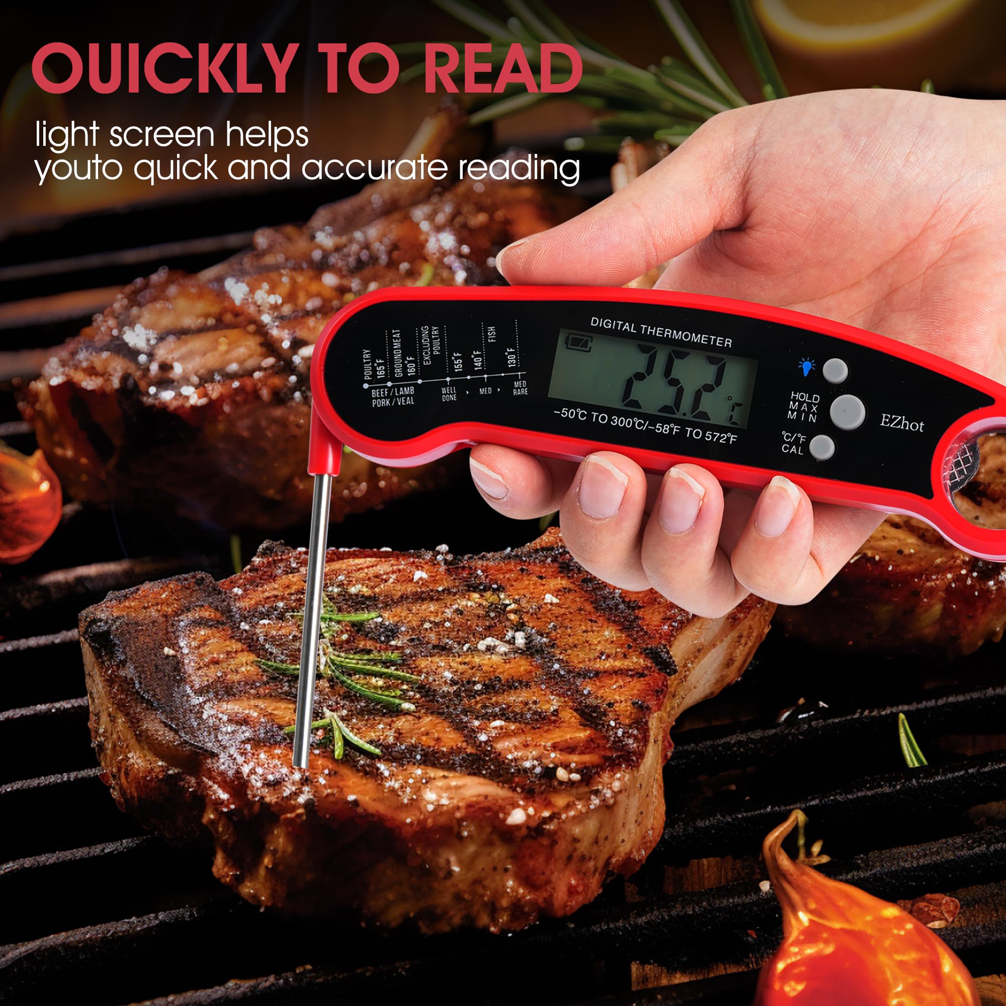 Termometro per alimenti: precisione per cucina e barbecue. La praticità di lettura istantanea offre temperature accurate per pasti perfetti. Il design retroilluminato impermeabile garantisce