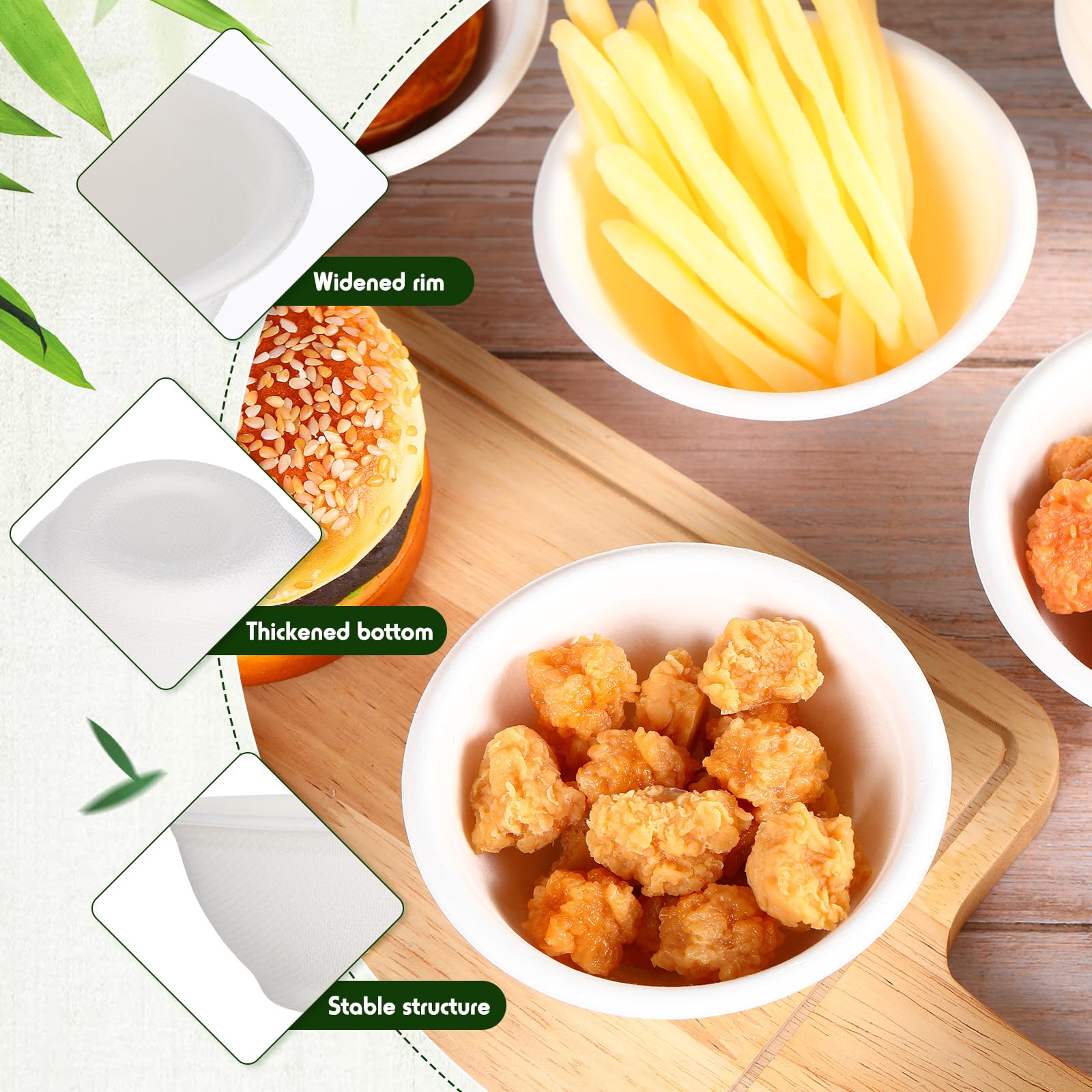 Dandat Paquete de 500 cuencos de papel desechables de 12 onzas, cuencos de fibra de bagazo natural para salsas, ensaladas, postres, sopa fría y caliente