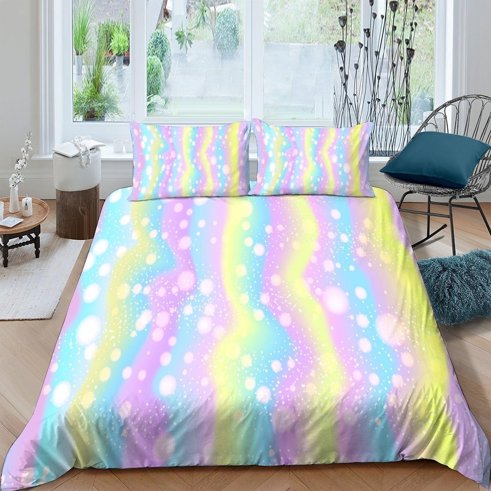 Ctjqhvkz Style-5 3D Printed Pastel Rainbow Fitted Sheet Microfiber Soft Gradient Bubble Mattress Cover Anti-Slip Washable For Bedroom Guest Room Decor Single（135X200cm）