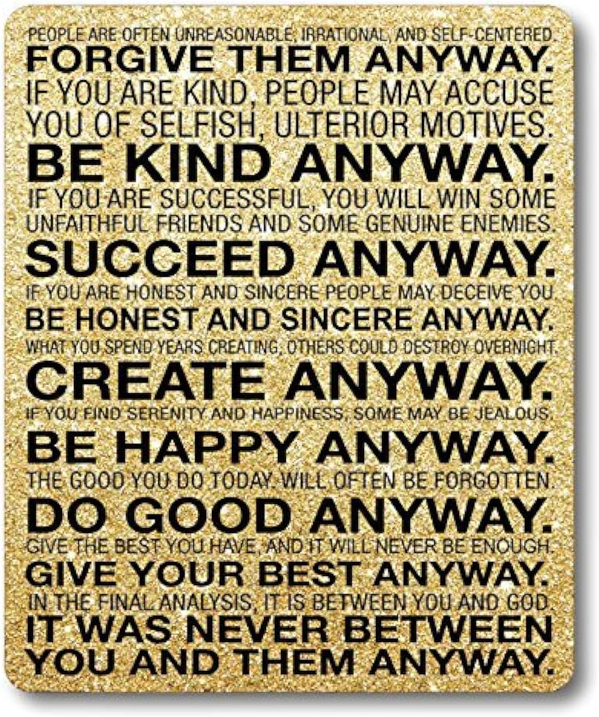 Smooffly Gaming Mouse Pad Custom,Mother Teresa Anyway Quote Mouse pad 9.5 X 7.9 Inch (240mmX200mmX3mm)